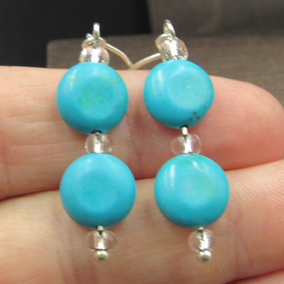 Jewelry - Sterling Silver Double Blue Stone Dangle Earrings